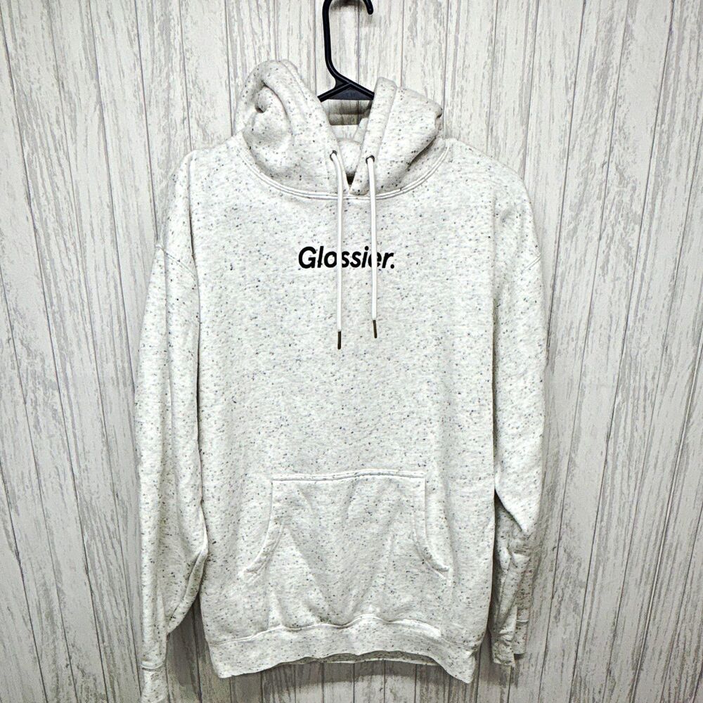 Glossier Womens Size M Speckled Gray Logo Pullover Hoodie RN99052
